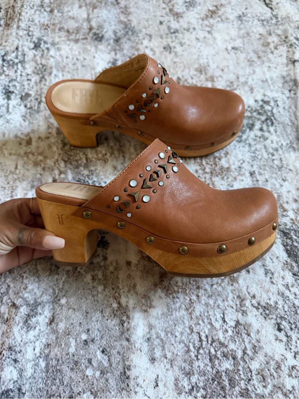 Frye Jessica studded mules clogs Genuine Leather
